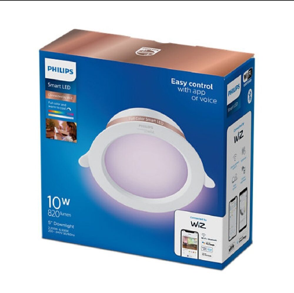 Philips WiZ WiFi Recessed RGB Downlight- Dia 5" 10W- 16 million colors- Voice control with Google Assistant, Alexa or Siri shortcuts
